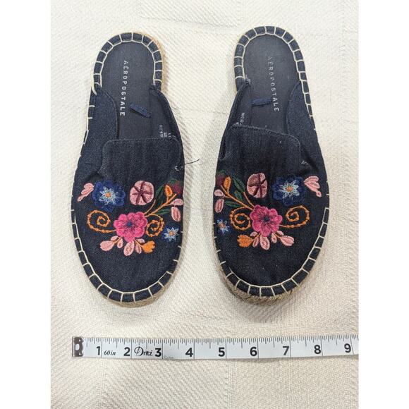 Women's navy floral embroidered espadrille mule slides by Aeropostale size 6 - Picture 1 of 7